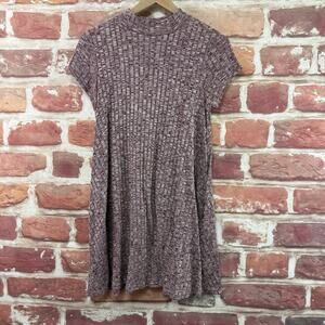 Willa Dress Womens Small Purple White Ribbed Heathered Pocketed Casual Mock Neck
